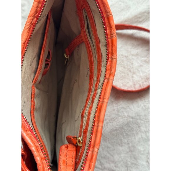 Brahmin Crossbody Shoulder Bag Coral Croc-Embossed Leather Adjustable Strap Gold - Picture 11 of 11
